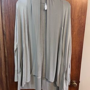 Light Gray Long Cardigan with Open Front Pranayama Athleta EUC 2x